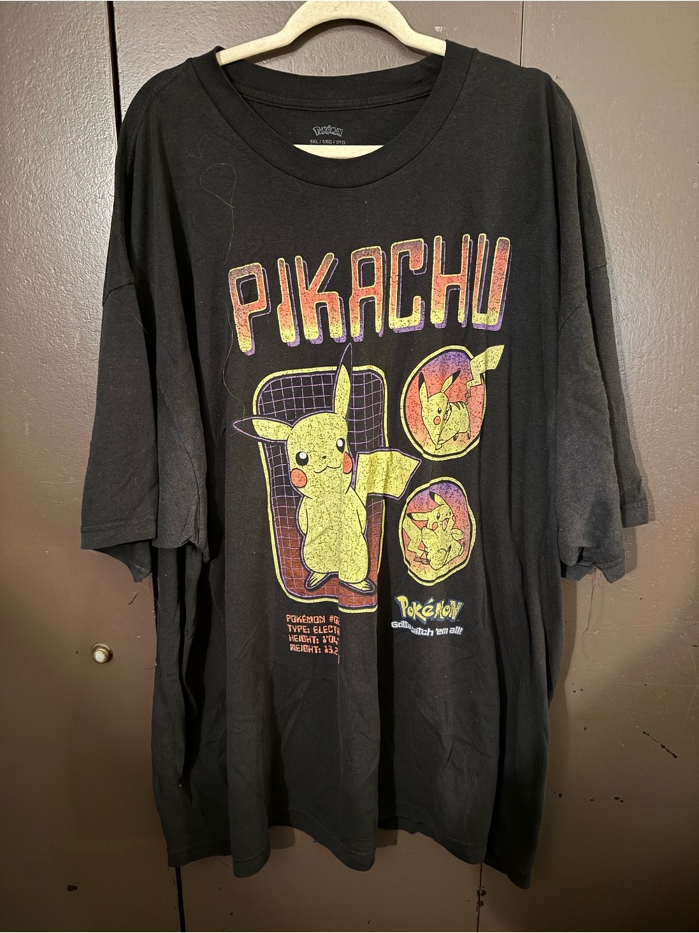 Pokemon Black Tee with Yellow Pikachu and Red Cheek Accents
